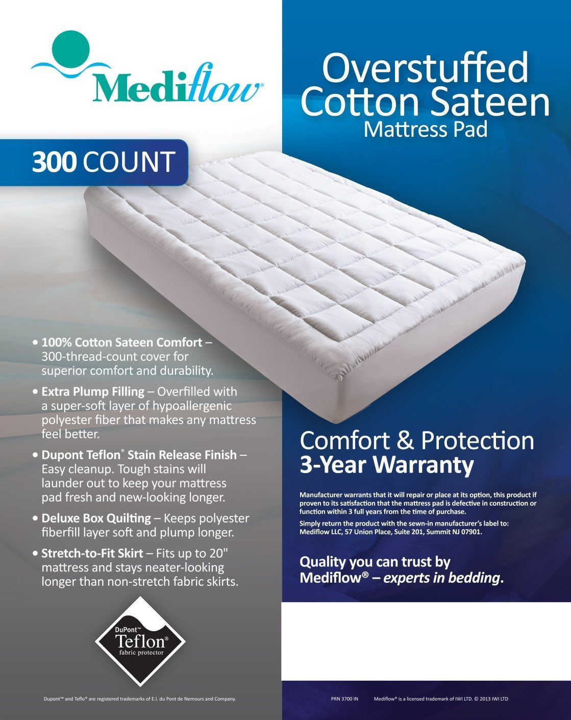 Overstuffed Cotton Sateen Mattress Pad