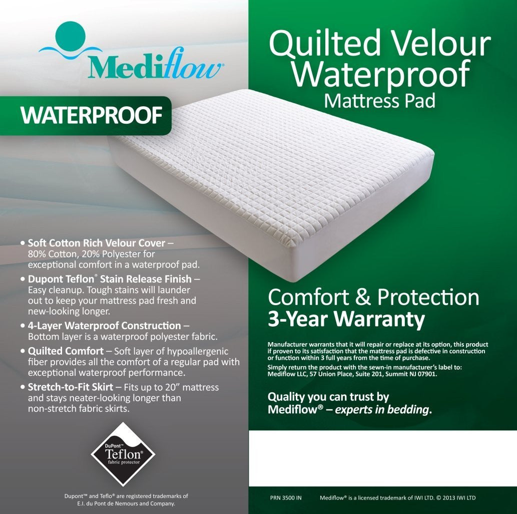 Quilted Velour Waterproof Mattress Pad