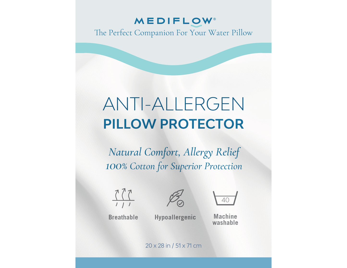 Anti-Allergen Pillow Cover - 100% Cotton, the perfect protection for your water pillow