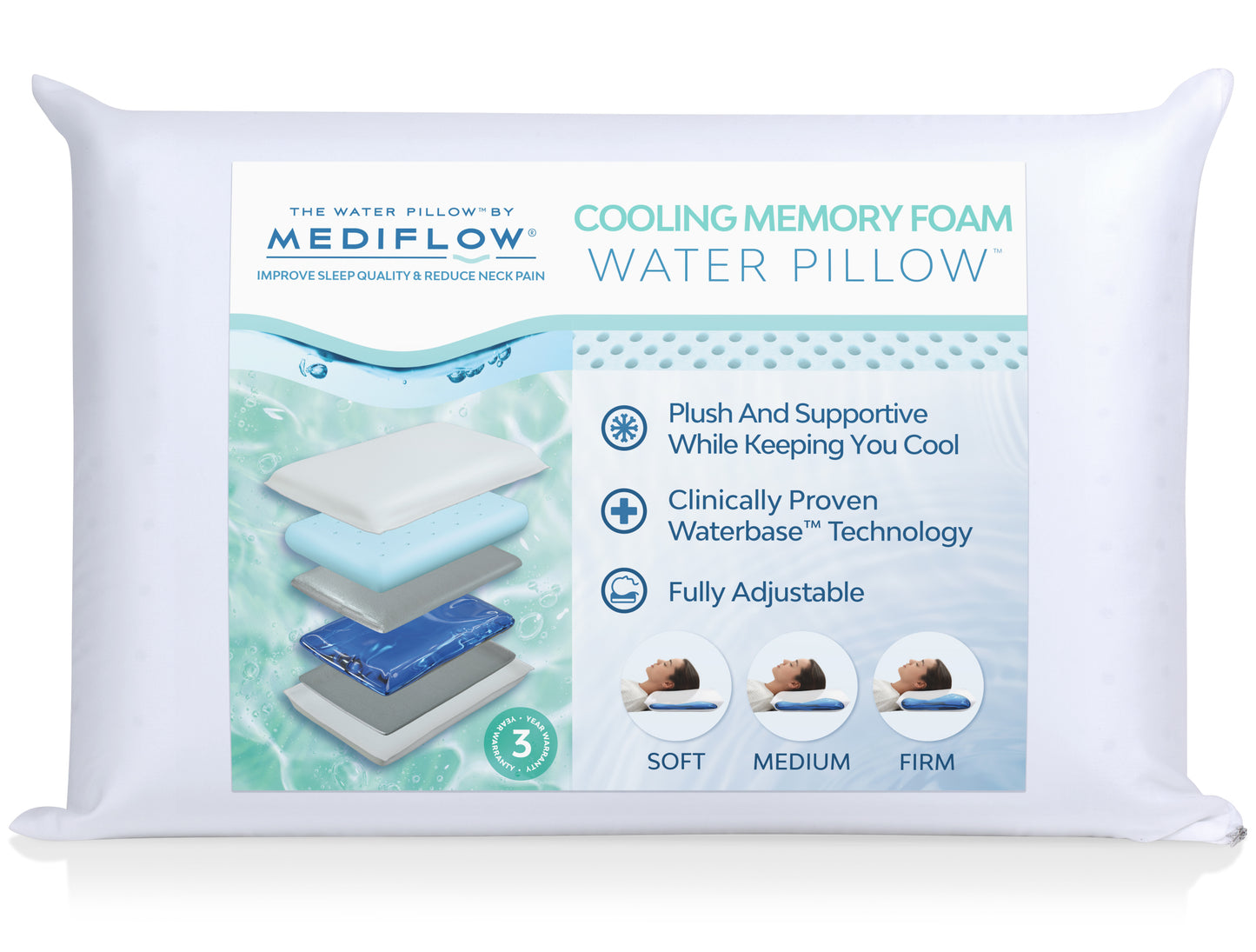 Original Cooling Gel Memory Foam Water Pillow, Single Pillow