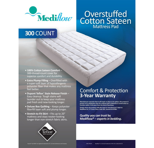 300 Thread Count Cotton Sateen Mattress Pad | Mediflow