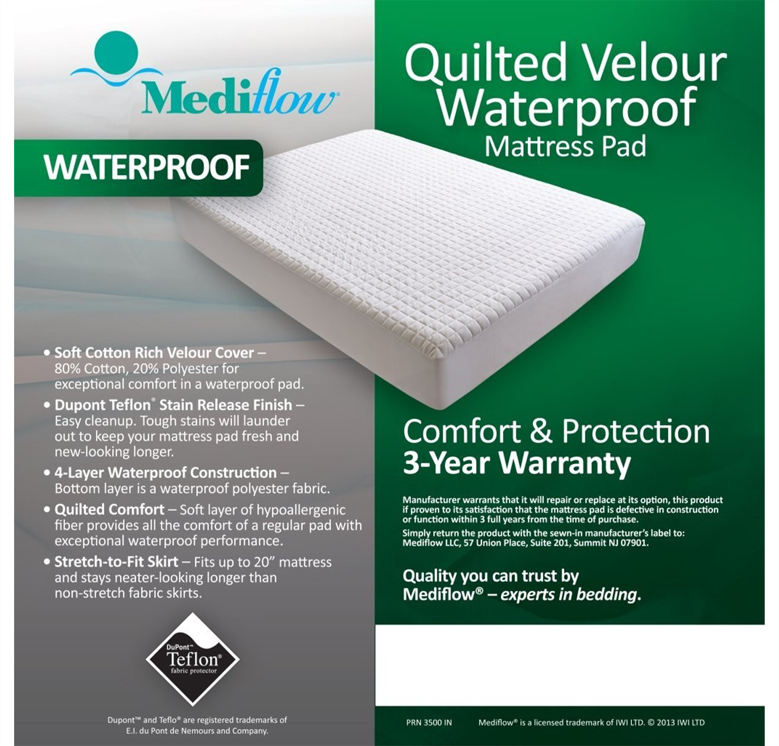 Best Quilted Velour Waterproof Mattress Pad | Mediflow